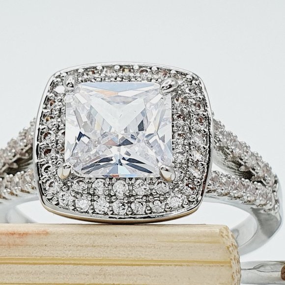 🎁Square Zircon Micro Pave 925 Sterling Silver Plated Wedding RingUNVN12176 - Picture 10 of 10